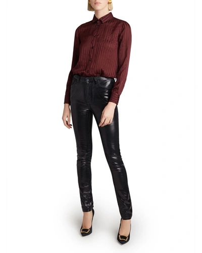 Saint Laurent High Waisted Shiny Skinny Jeans In Black