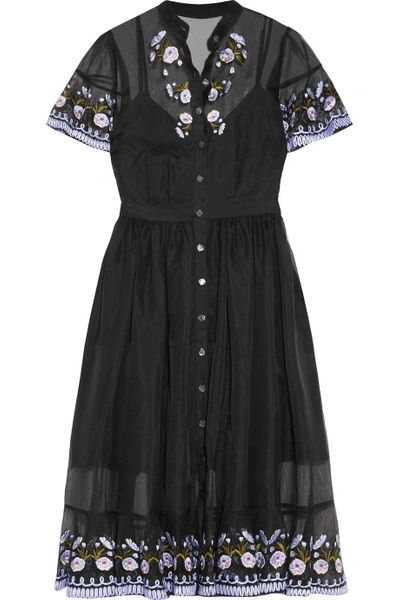 Temperley London Elette Embroidered Tulle-trimmed Crepe Midi Dress