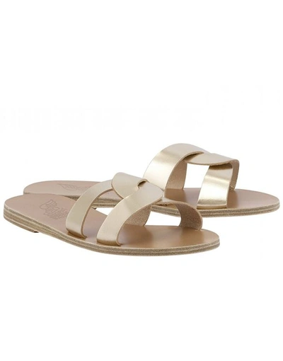 Ancient Greek Sandals Desmos Flat Cutout Leather Slides In Platinum