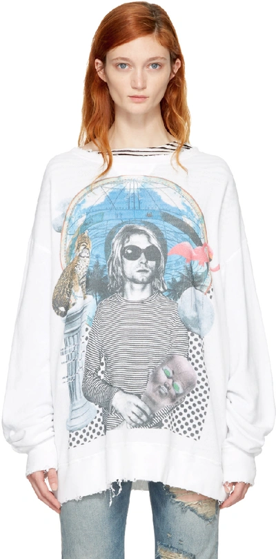 R13 Kurt Distressed Printed Cotton-terry Sweatshirt In White