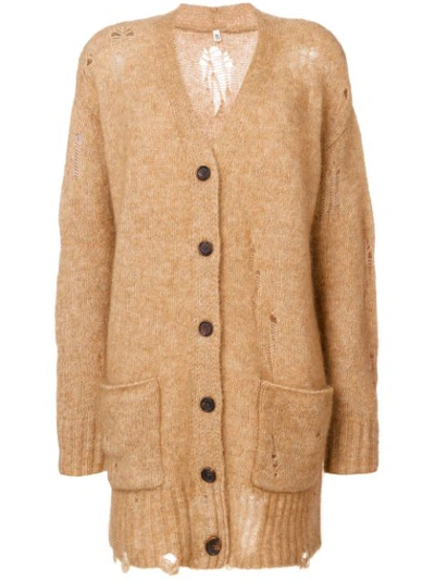 R13 Oversized Distressed Cardigan In Camel