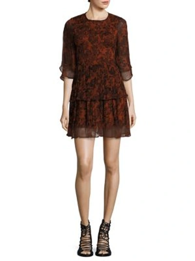 Ganni Beaumont Chiffon Dress In Brandy Brown ModeSens