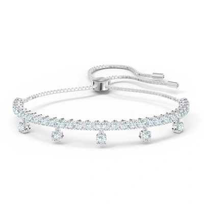 Swarovski Silver-tone Crystal Slider Bracelet In Silver Tone,white