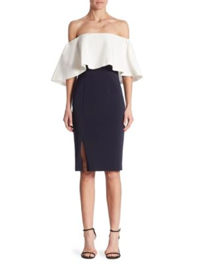Monique Lhuillier Colorblock Off-the-shoulder Dress In White Midnight