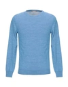 Andrea Fenzi Round-neck Pullover Azure Wool Man