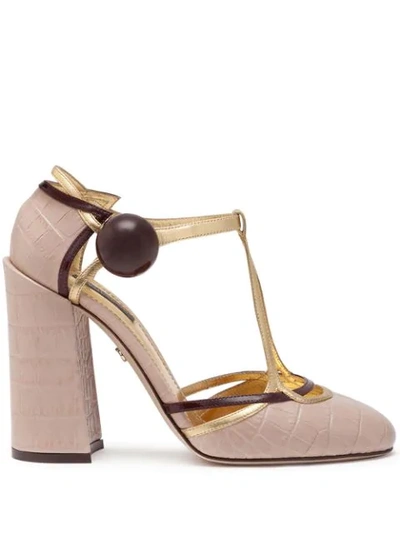 Dolce & Gabbana T-bar High-heel Sandals In Neutrals
