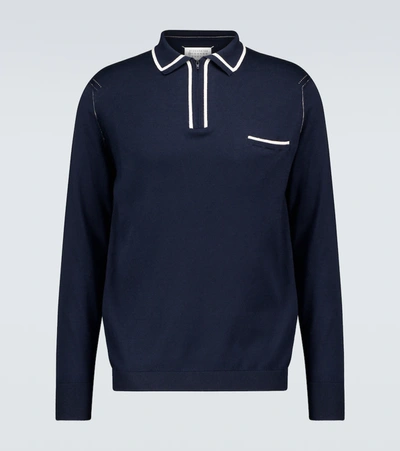 Maison Margiela Long-sleeved Knitted Polo Shirt In Blue