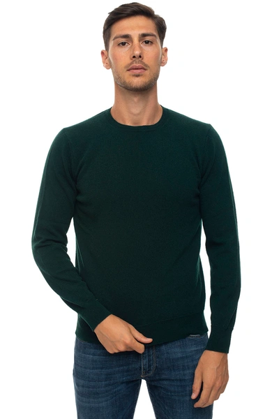 Andrea Fenzi Round-neck Pullover Green Wool Man In Dark Green