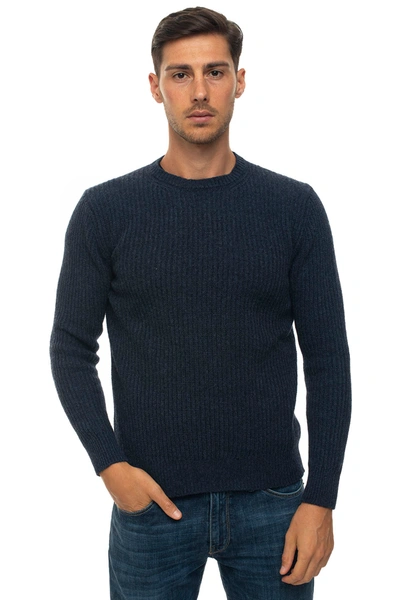 Andrea Fenzi Round-neck Pullover Blue Wool Man