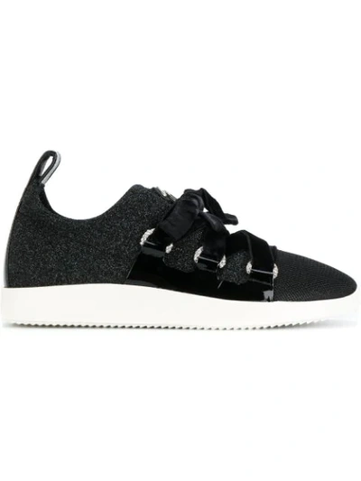 Giuseppe Zanotti Knit Sneakers With Velvet Straps In Black
