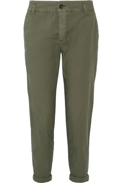 James Perse Cropped Brushed Stretch-cotton Pants In Army Green