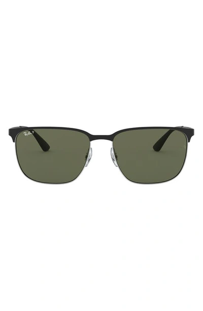 Ray Ban 59mm Square Sunglasses In Silver/shiny Black/dark Green