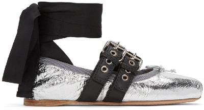 Miu Miu Buckle-fastening Laminated-leather Ballet Flats In 118 Silver