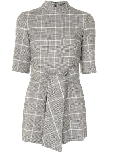 Alice And Olivia Virgil' Check Print Tie Belt Playsuit In Black/ White