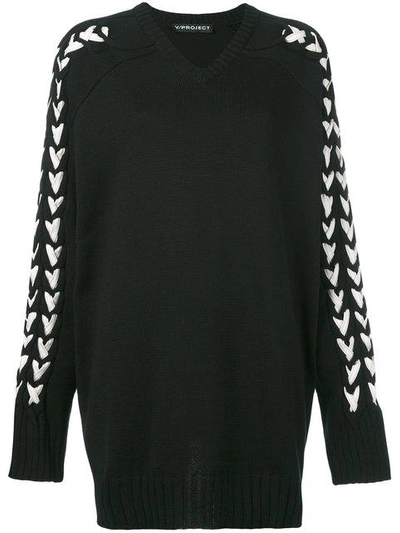 Y/project Long Oversized Knitted V Neck Sweater In Black