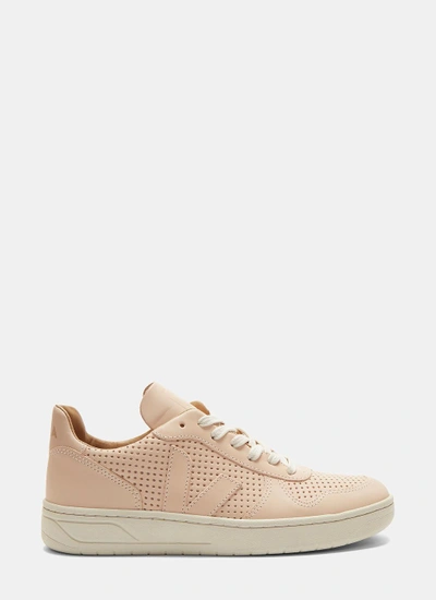 Veja V-10 Bastille Perforated Mid-top Sneakers In Nude | ModeSens