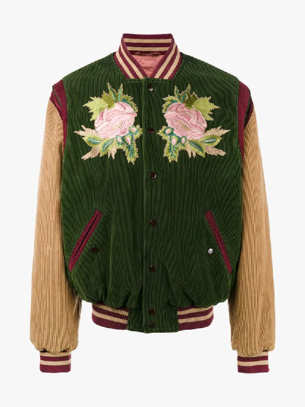 Gucci Multicolor Corduroy 'Modern Future' Bomber Jacket In Green | ModeSens
