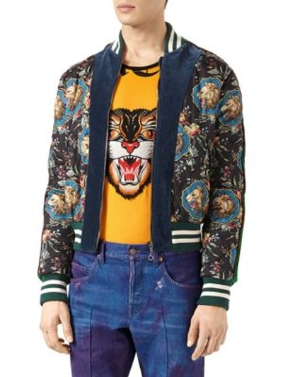 Gucci Grotesque Garden print Silk Velvet Bomber Jacket In Black ModeSens