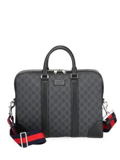 Gucci Men's Gg Leather Briefcase In Black