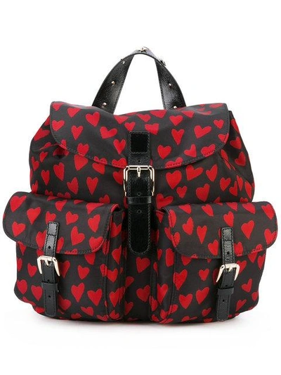 Red Valentino Hearts Print Nylon Mini Backpack In Black/red