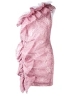 Msgm One-shoulder Ruffled Lace Mini Dress In Pink