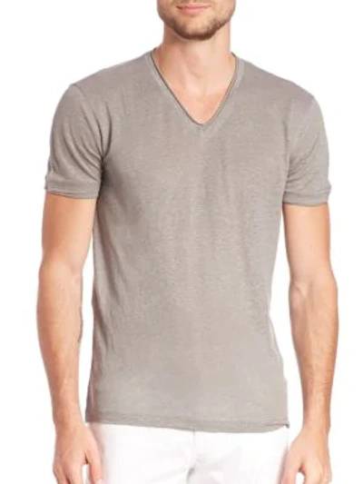 John Varvatos Men's Linen V-neck Tee In Pewter