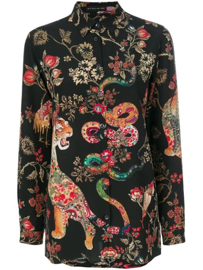 Etro Striped Floral Print Blouse In Black