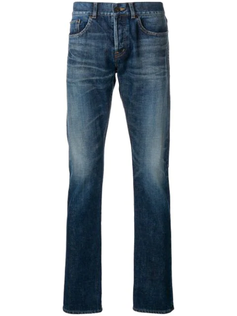 Saint Laurent Skinny Jeans W/ Sl University Patch In Blue | ModeSens
