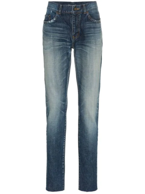 Saint Laurent Distressed Mid-rise Straight Jeans In Blue | ModeSens