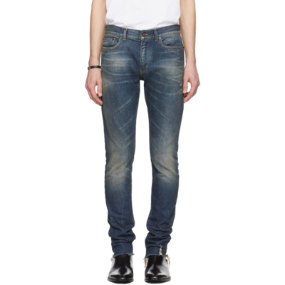 Saint Laurent Distressed Mid-rise Straight Jeans In Blue