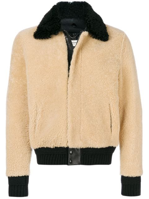Saint Laurent Bomber Jacket In Beige And Black Shearling In Neutrals ...