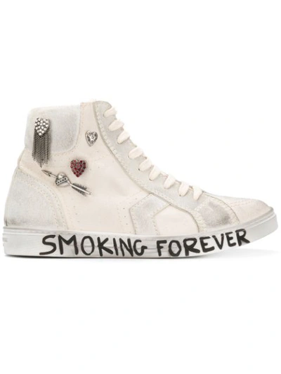 Saint Laurent Joe Mid Top Sneaker In Used Canvas In White