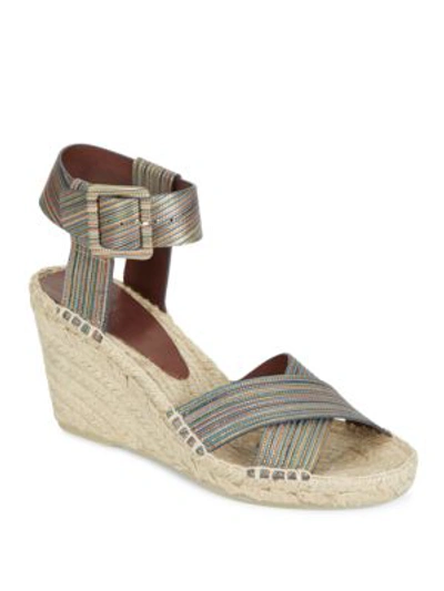 Vince Stefania Striped Leather Espadrille Wedges In Natural