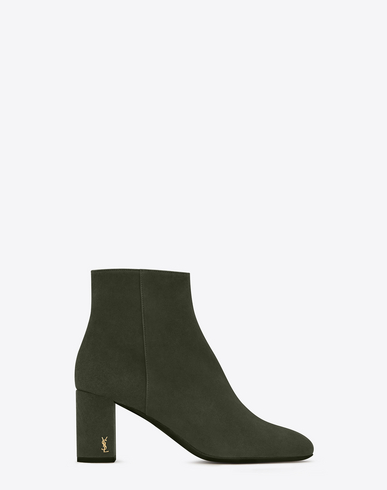 Saint Laurent Loulou 70 Zipped Ankle Boot In Army Green Suede | ModeSens