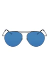 Cutler And Gross 56mm Aviator Sunglasses In Silver/ Black/ Blue Mirror