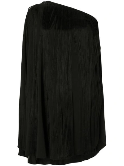 Saint Laurent Fringed One-shoulder Minidress In Nero