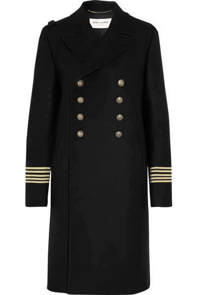 Saint Laurent Military Button Double-breasted Wool Caban Officer Coat In Black