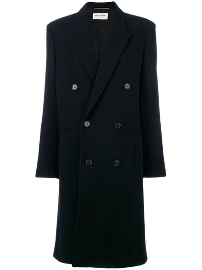 Saint Laurent Double-breasted Wool Coat In Black