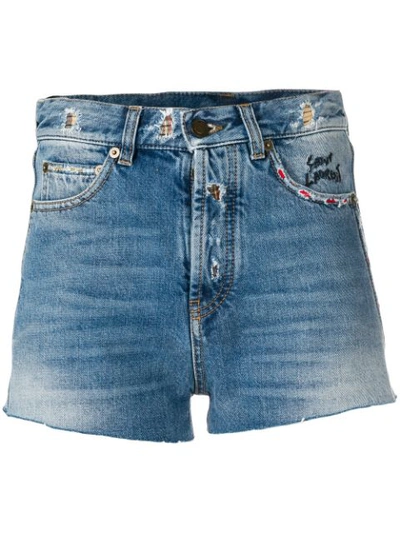 Saint Laurent High-rise Raw-edge Denim Shorts In Blue