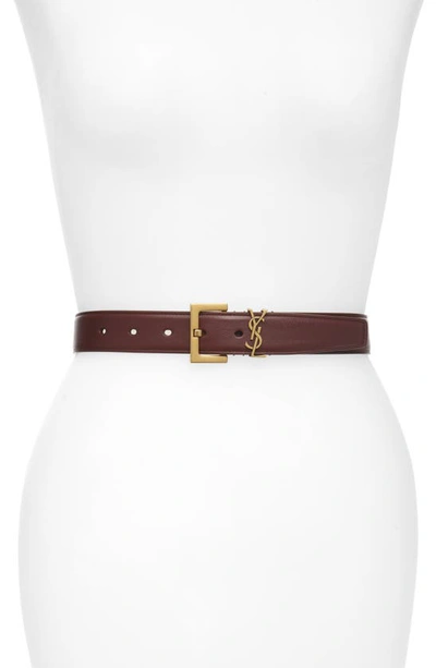 Saint Laurent Laque Ysl Monogram Leather Belt In Brown