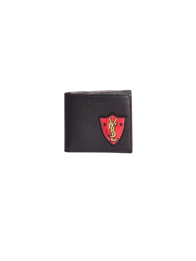 Saint Laurent Ysl Shield Patch Wallet In Black