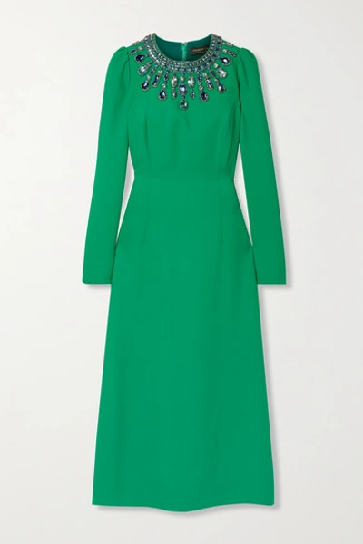 Andrew Gn Jeweled Fit-&-flare Long-sleeve Dress In Emerald
