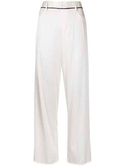 Fleur Du Mal Piped Silk-blend Charmeuse Pajama Pants In White