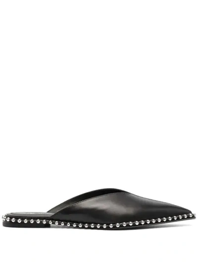 Alexander Wang Mira Studded Glossed-leather Point-toe Flats In Black