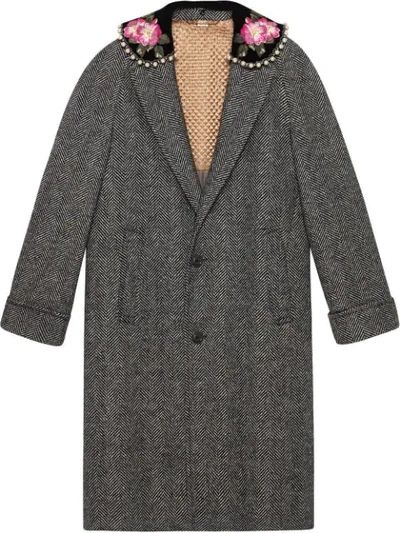 Gucci Herringbone Coat With Detachable Collar In Grey