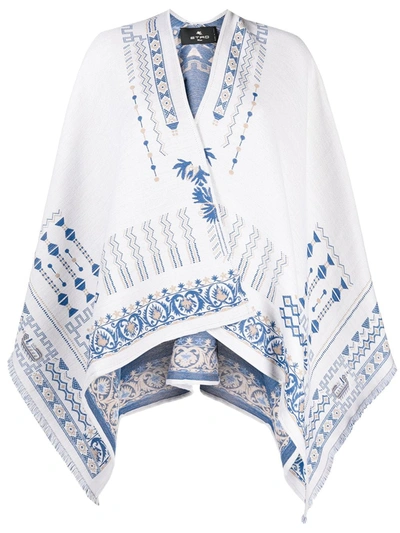 Etro Embroidered Wool Blend Shawl In Cream Color