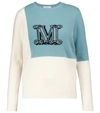 Max Mara Caimano Intarsia Cashmere Sweater In White,light Blue,black