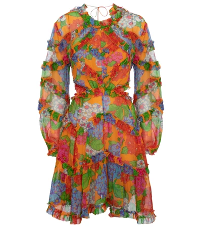 Zimmermann Riders Frill Cutout Floral-print Silk-crepon Mini Dress In Multicolor