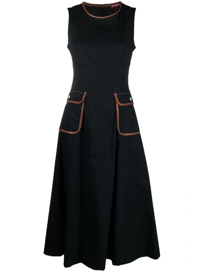 Staud Glacier Basket-stitched Cotton-blend Midi Dress In Black
