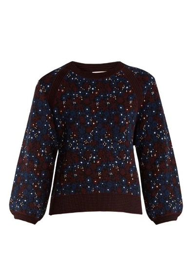 Chloé Floral Cotton-blend Sweater In Navy Print